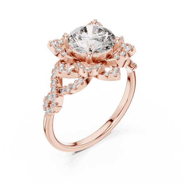 Driona Jewels Starburst Diamond Halo Engagement Ring - Round Cut Vintage