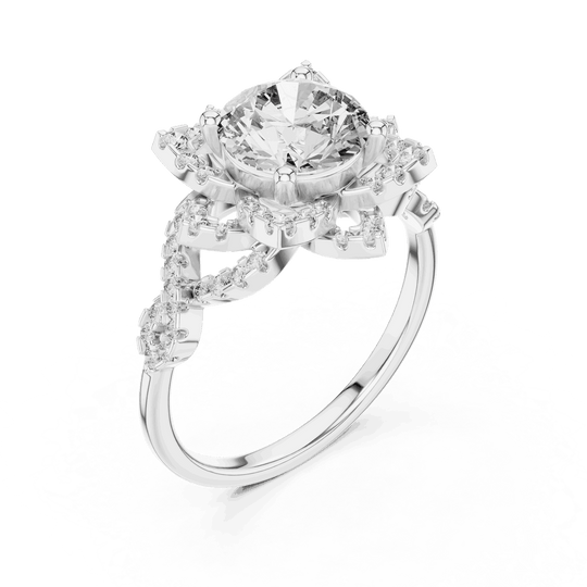 Driona Jewels Starburst Diamond Halo Engagement Ring - Round Cut Vintage
