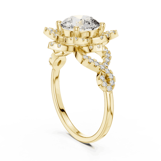Driona Jewels Starburst Diamond Halo Engagement Ring - Round Cut Vintage