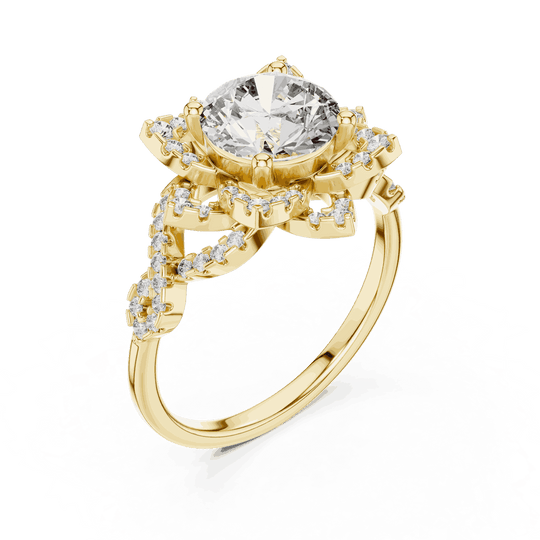Driona Jewels Starburst Diamond Halo Engagement Ring - Round Cut Vintage
