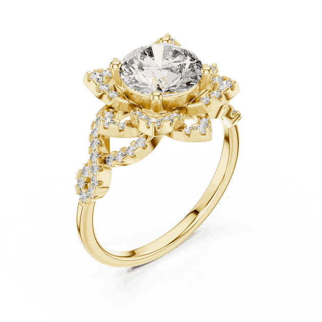 Driona Jewels Starburst Diamond Halo Engagement Ring - Round Cut Vintage