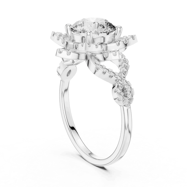 Driona Jewels Starburst Diamond Halo Engagement Ring - Round Cut Vintage