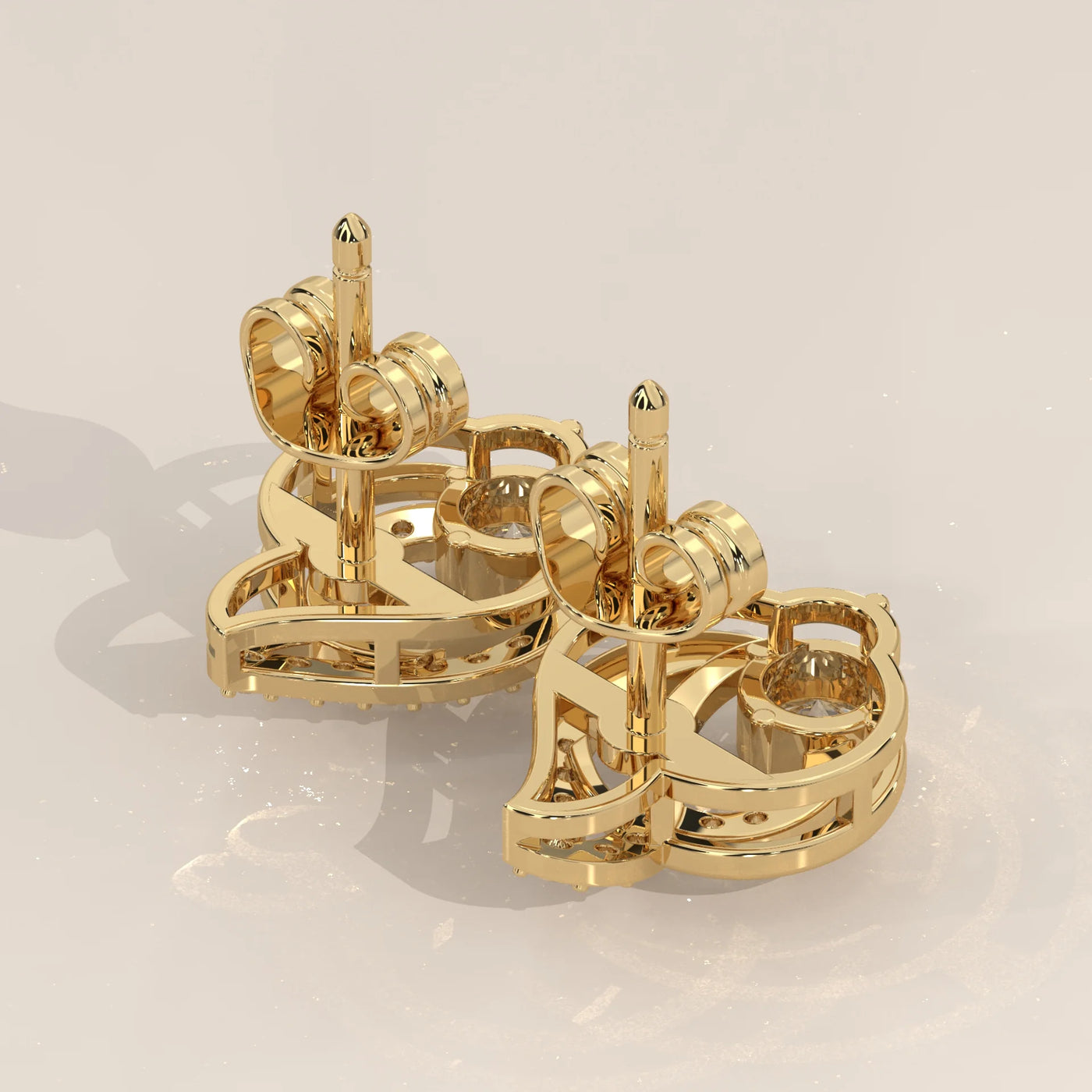Angle View: Round Diamond Stud Earrings with Prong Setting in Yellow Gold – Lab Grown – Driona Jewels