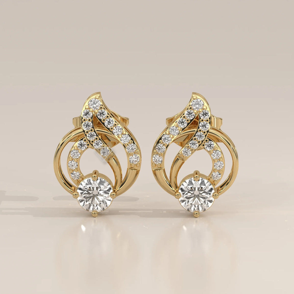 Front View: Round Diamond Stud Earrings with Prong Setting in Yellow Gold – Lab Grown – Driona Jewels