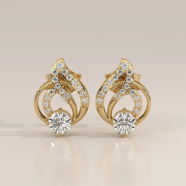 Front View: Round Diamond Stud Earrings with Prong Setting in Yellow Gold – Lab Grown – Driona Jewels