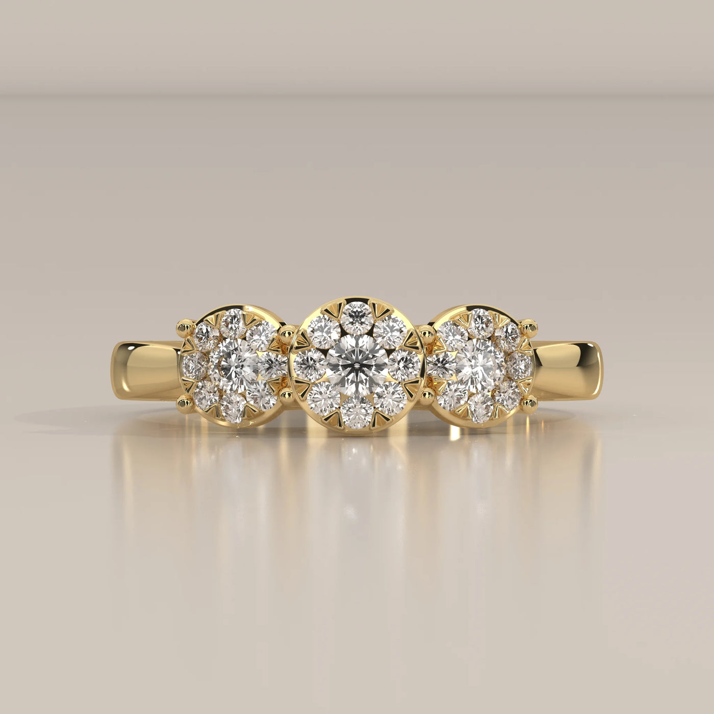 Side Profile: Round Diamond Ring with Three-Stone Setting in Yellow Gold – Lab Grown – Driona Jewels