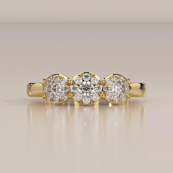 Side Profile: Round Diamond Ring with Three-Stone Setting in Yellow Gold – Lab Grown – Driona Jewels