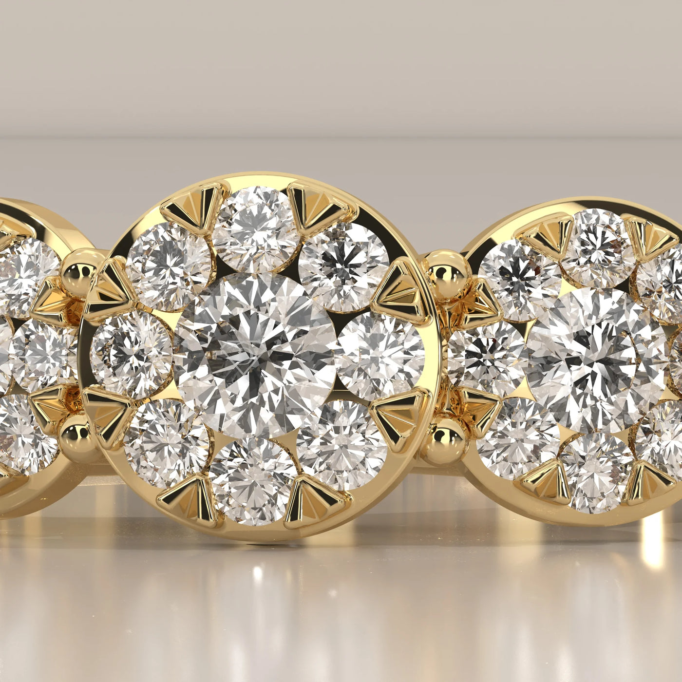 Stone Detail: Round Lab Grown Diamonds in Three-Stone Setting – Yellow Gold – Driona Jewels
