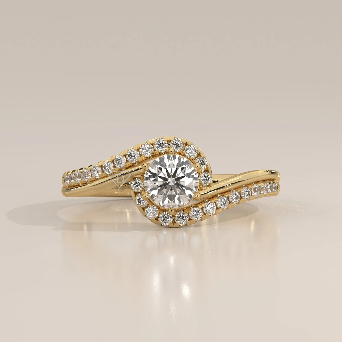 Side Profile: Round Diamond Ring with Twisted Setting in Yellow Gold – Lab Grown – Driona Jewels
