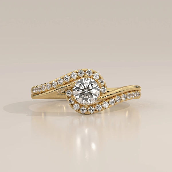 Side Profile: Round Diamond Ring with Twisted Setting in Yellow Gold – Lab Grown – Driona Jewels