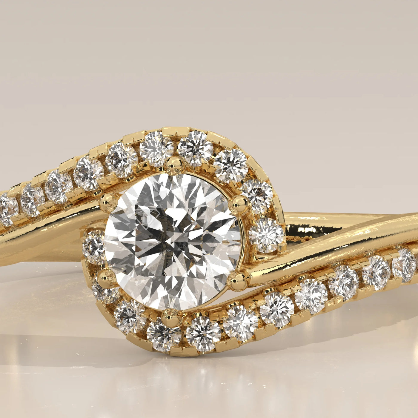 Stone Detail: Round Lab Grown Diamonds in Twisted Setting – Yellow Gold – Driona Jewels