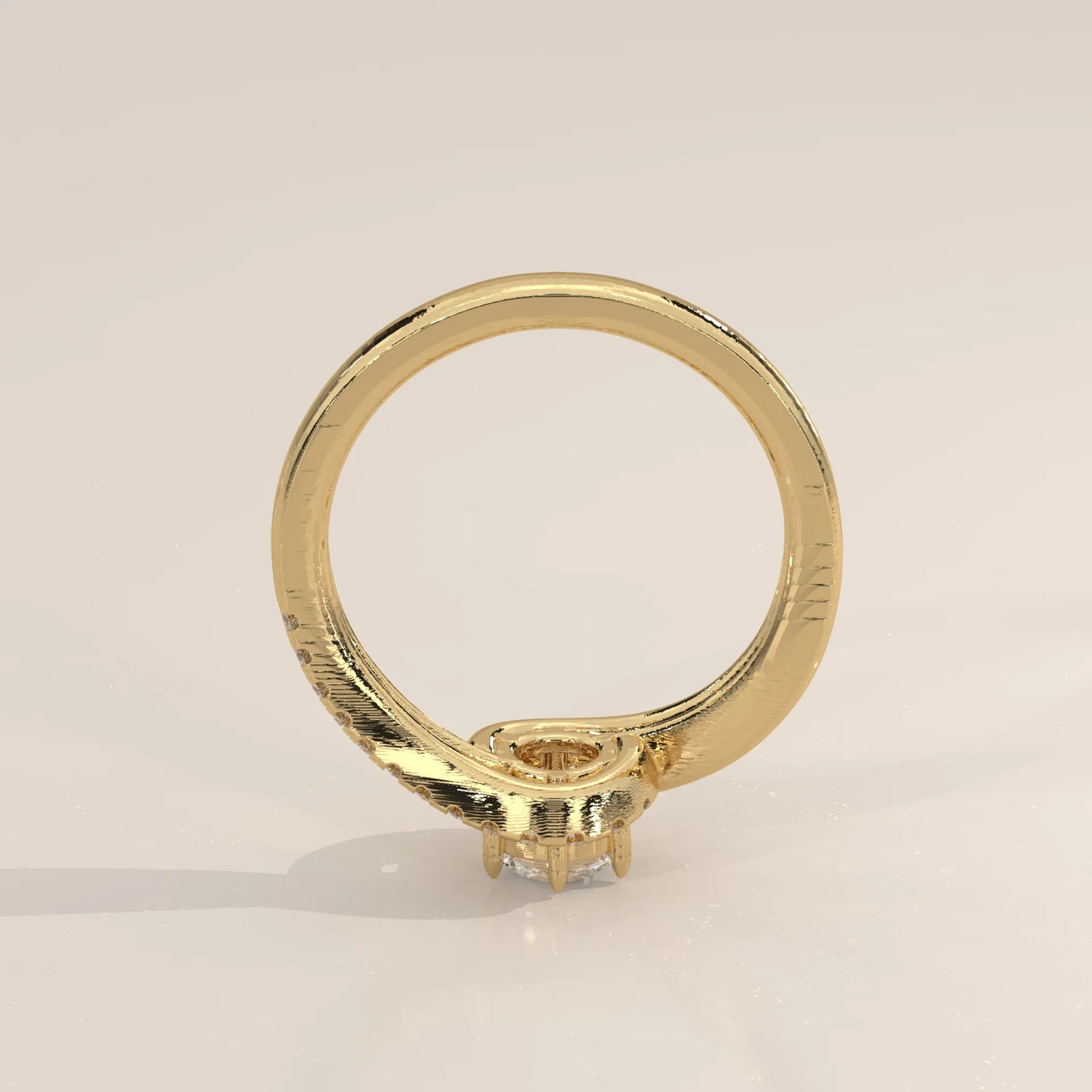 Top View: Round Diamond Ring with Twisted Setting in Yellow Gold – Lab Grown – Driona Jewels