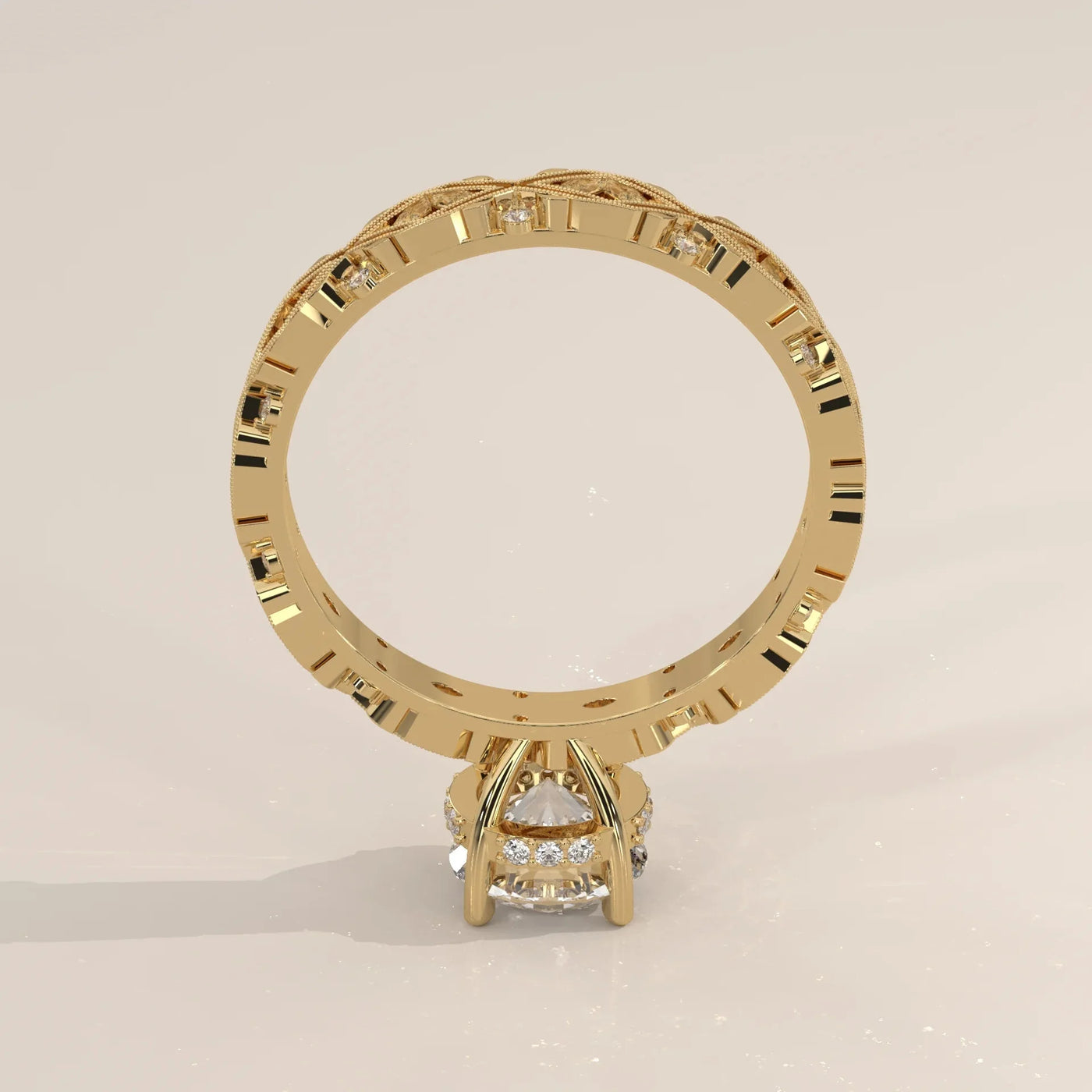 Angle View: Round Diamond Ring with Solitaire Setting in Yellow Gold – Lab Grown – Driona Jewels