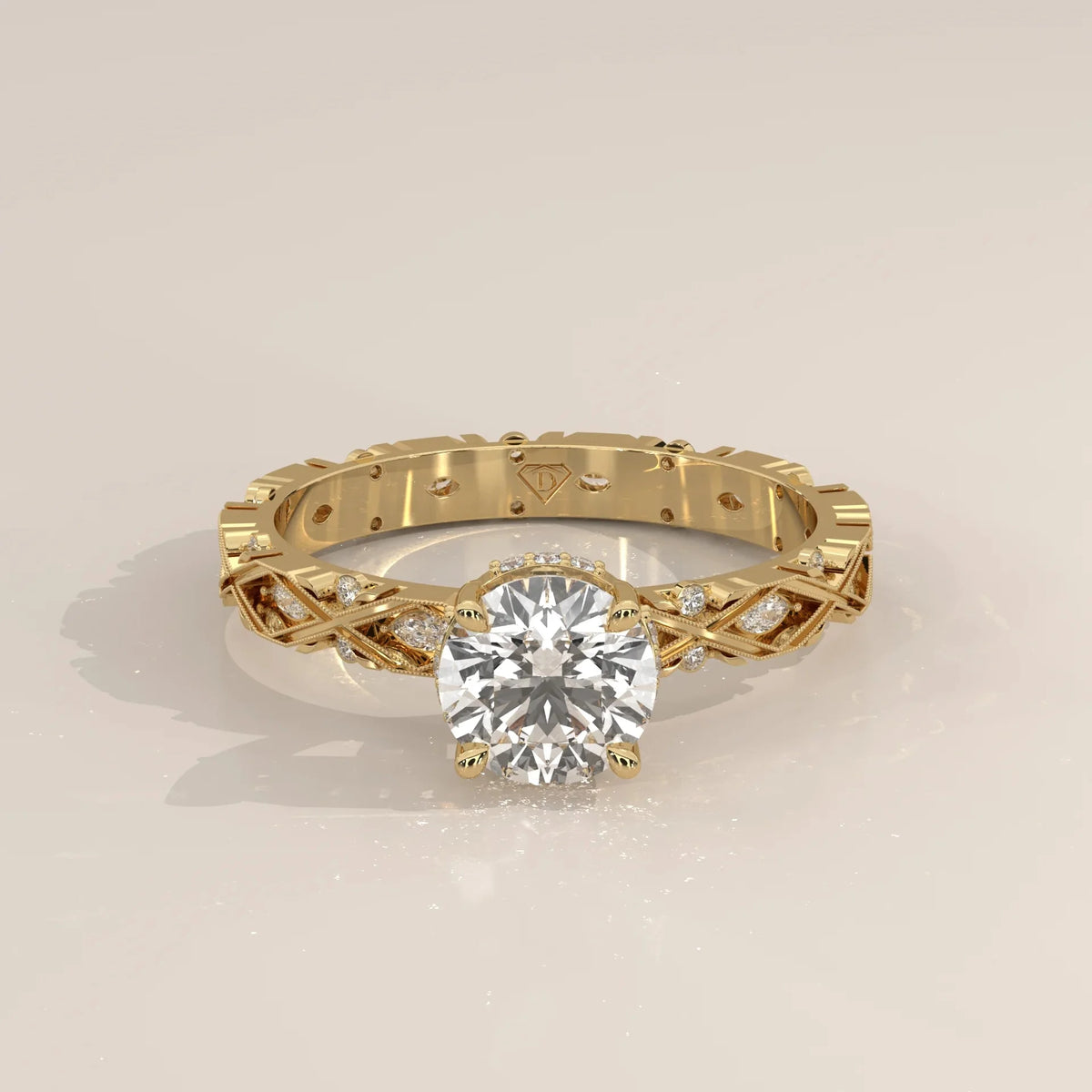 Front View: Round Diamond Ring with Solitaire Setting in Yellow Gold – Lab Grown – Driona Jewels