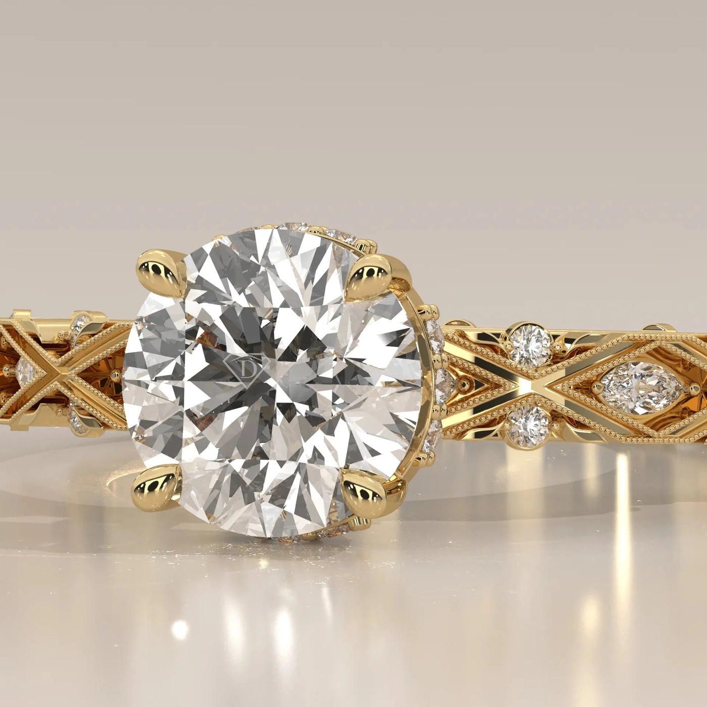 Front View: Round Diamond Ring with Solitaire Setting in Yellow Gold – Lab Grown – Driona Jewels