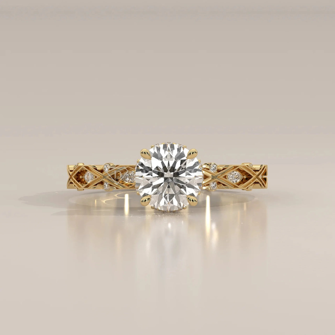 Front View: Round Diamond Ring with Solitaire Setting in Yellow Gold – Lab Grown – Driona Jewels