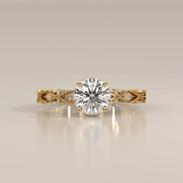 Front View: Round Diamond Ring with Solitaire Setting in Yellow Gold – Lab Grown – Driona Jewels