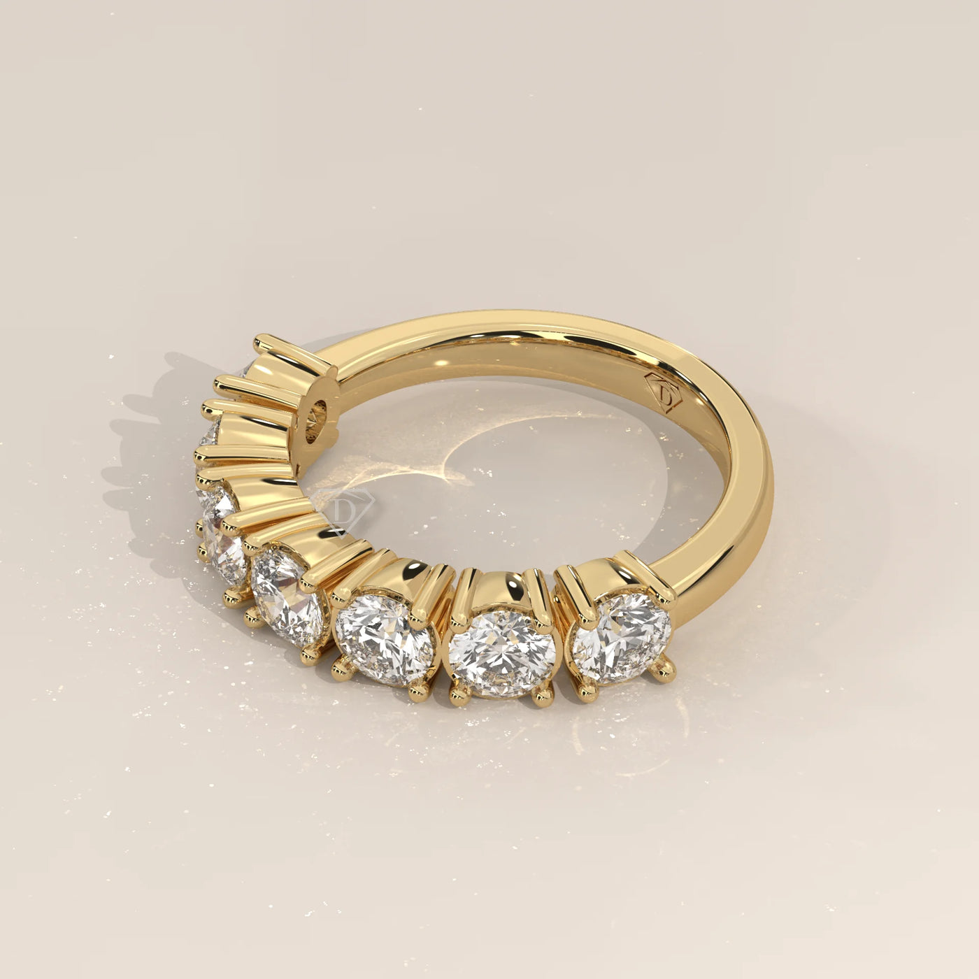 Angle View: Round Diamond Half Eternity Band with Shared Prong Setting in Yellow Gold – Lab Grown – Driona Jewels