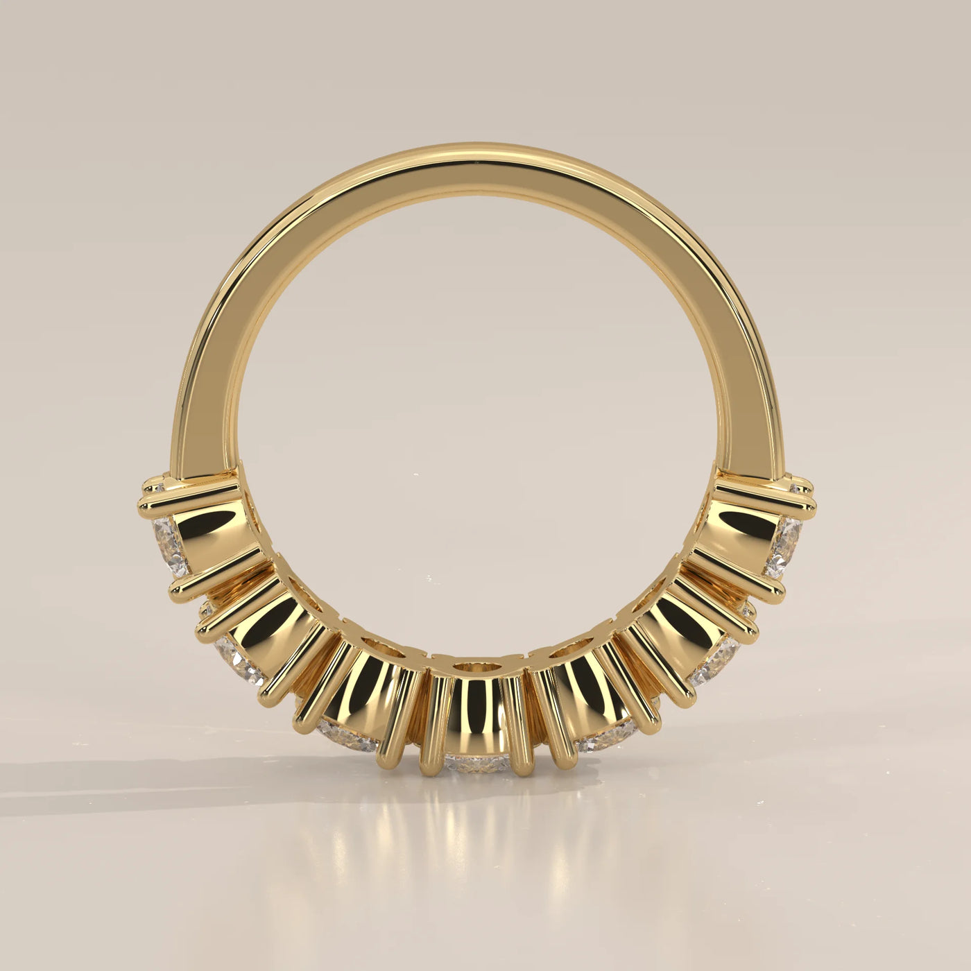 Front View: Round Diamond Half Eternity Band with Shared Prong Setting in Yellow Gold – Lab Grown – Driona Jewels