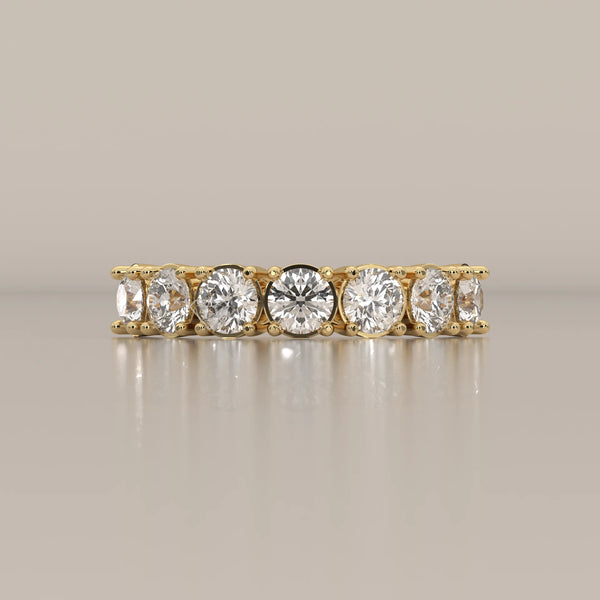Side Profile: Round Diamond Half Eternity Band with Shared Prong Setting in Yellow Gold – Lab Grown – Driona Jewels