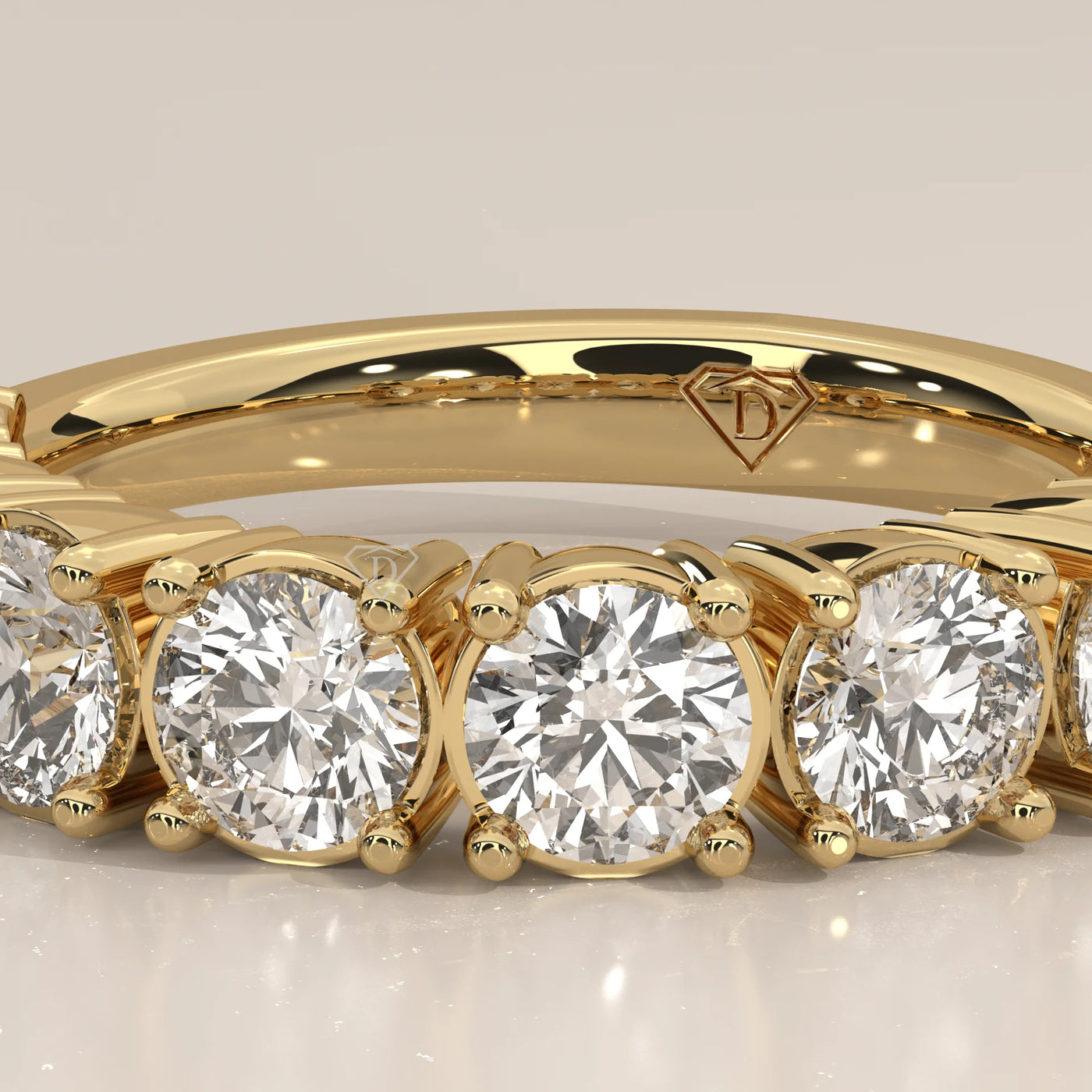 Stone Detail: 4mm Round Lab Grown Diamonds in Shared Prong Setting – Yellow Gold – Driona Jewels