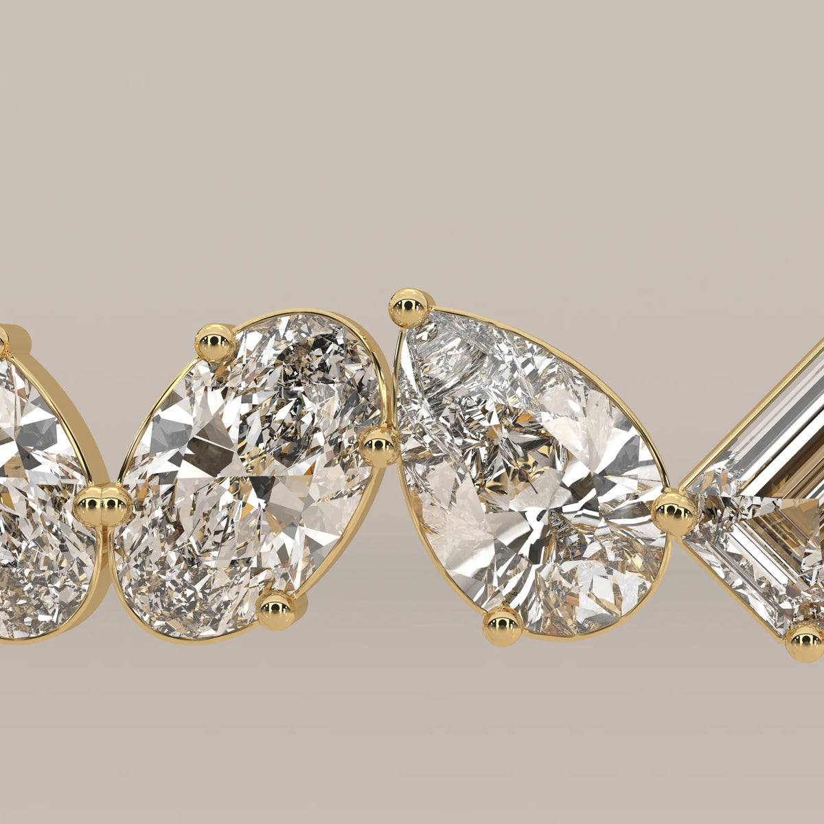 Six Mixed Cut Lab Grown Diamond East West Bar Pendant in yellow gold, front view on a plain background.