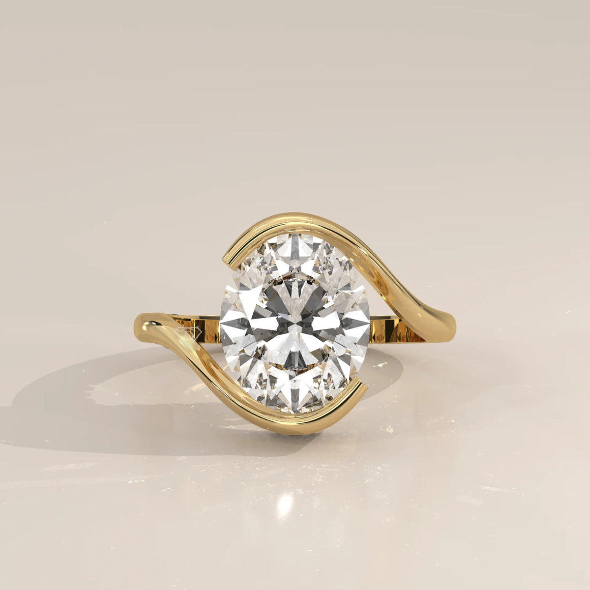 Slena 5 Carat Oval Lab Grown Diamond Bypass Ring, Pave Swirl in yellow gold, photographed head-on.