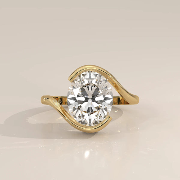 Slena 5 Carat Oval Lab Grown Diamond Bypass Ring, Pave Swirl in yellow gold, photographed head-on.