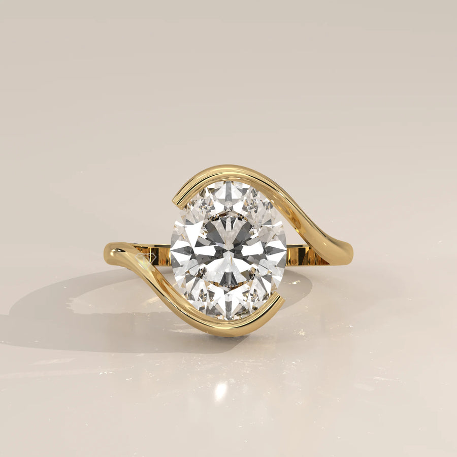 Slena 5 Carat Oval Lab Grown Diamond Bypass Ring, Pave Swirl in yellow gold, photographed head-on.