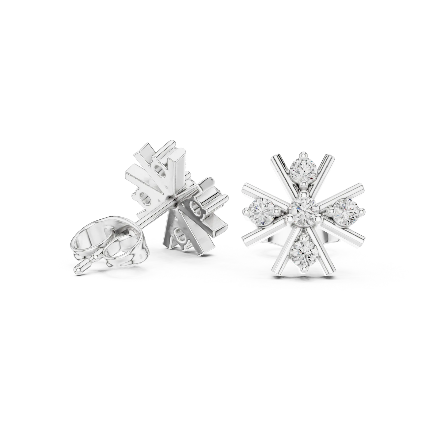 Pair-shot: Round Diamond Earrings with Prong Setting in 14k White Gold - Lab Grown - Driona Jewels