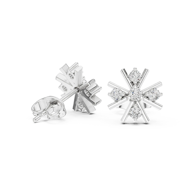 Pair-shot: Round Diamond Earrings with Prong Setting in 14k White Gold - Lab Grown - Driona Jewels