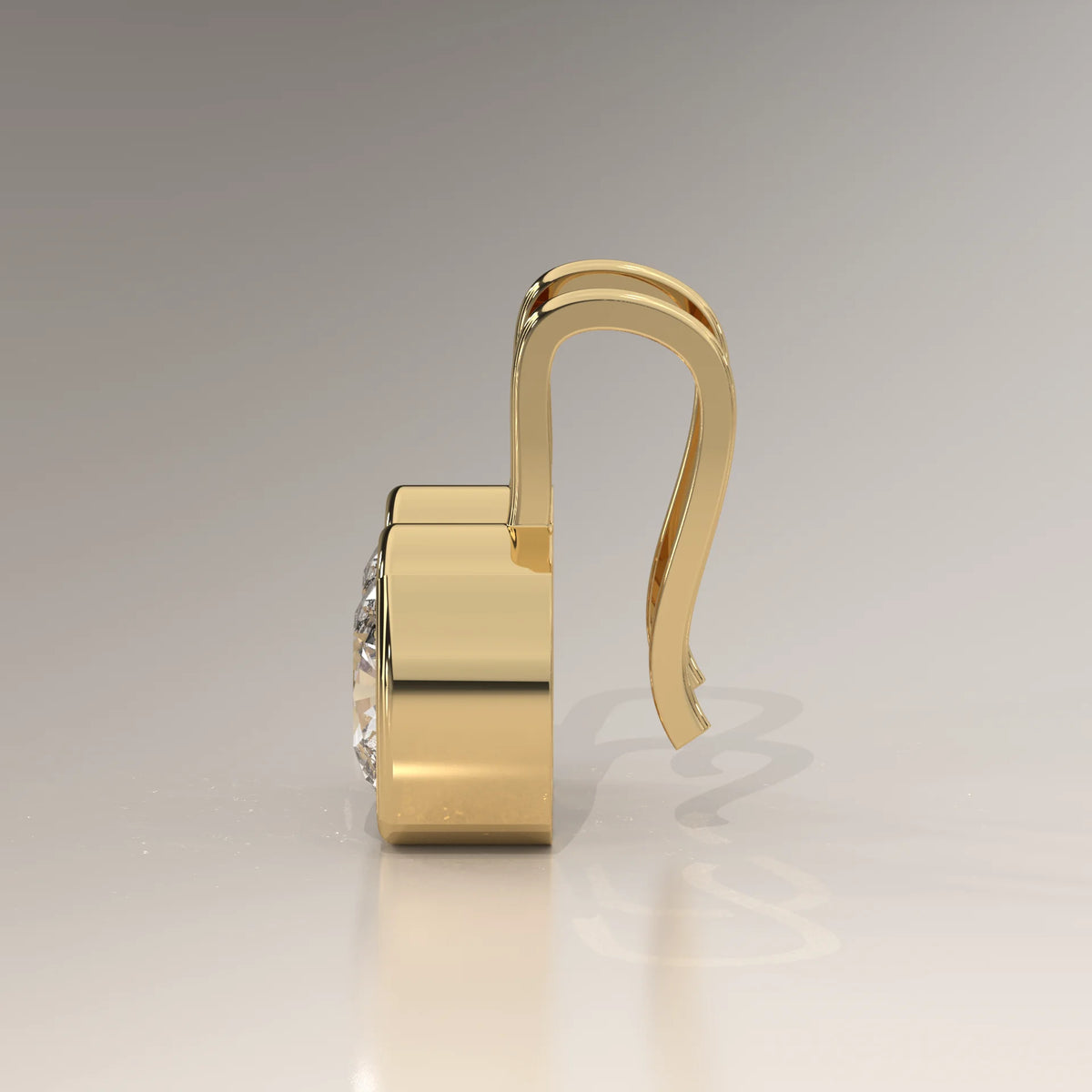 Square Cushion Bezel Lab Grown Diamond Drop Earrings on Gold Hook in yellow gold, shown from the side.