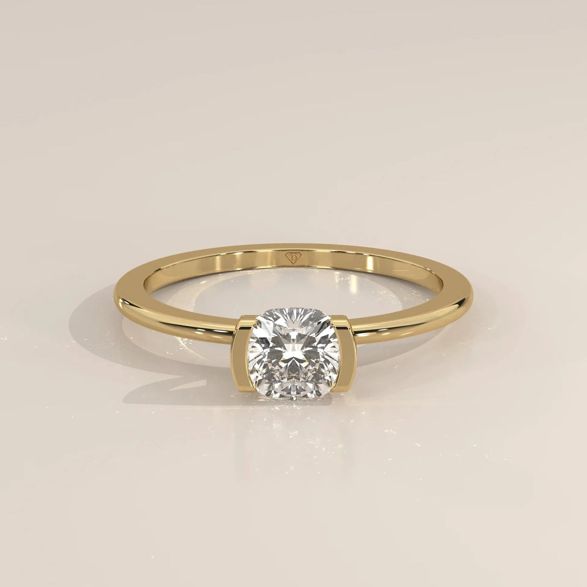 Front View: Cushion Diamond Ring with Tension Setting in Yellow Gold – Lab Grown – Driona Jewels