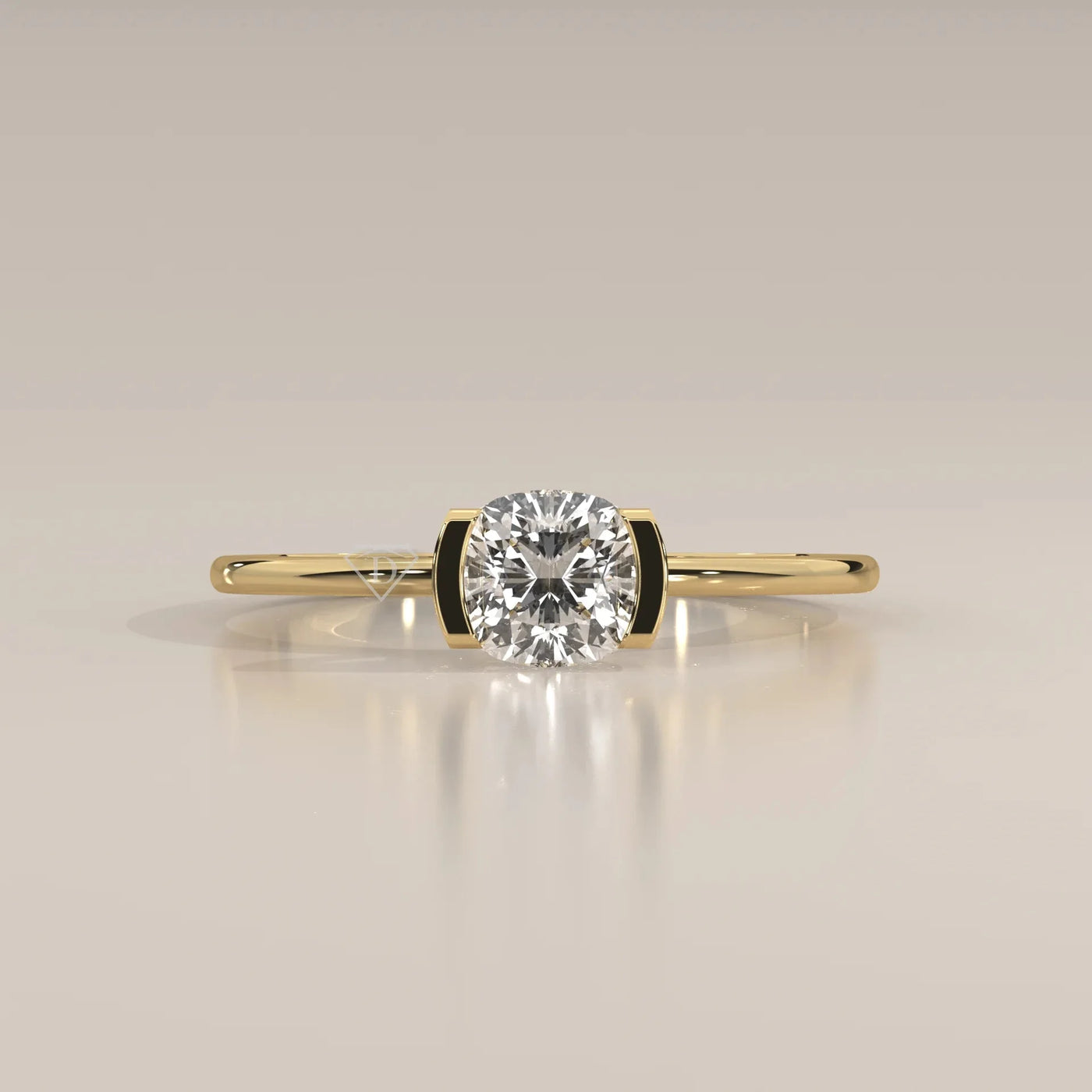 Front View: Cushion Diamond Ring with Tension Setting in Yellow Gold – Lab Grown – Driona Jewels