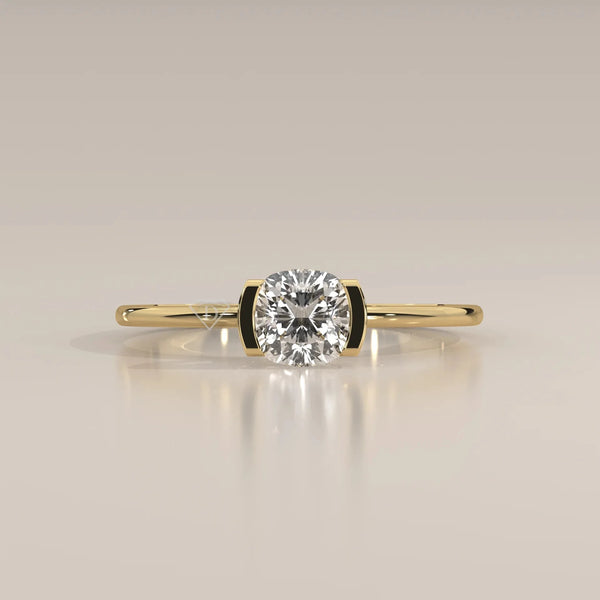 Front View: Cushion Diamond Ring with Tension Setting in Yellow Gold – Lab Grown – Driona Jewels