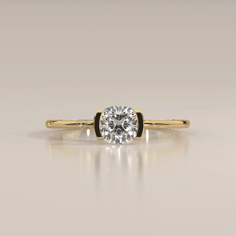 Front View: Cushion Diamond Ring with Tension Setting in Yellow Gold – Lab Grown – Driona Jewels