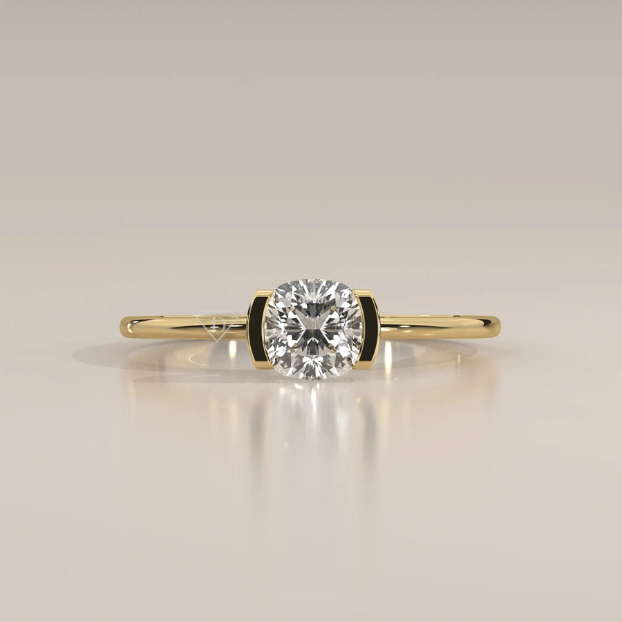 Front View: Cushion Diamond Ring with Tension Setting in Yellow Gold – Lab Grown – Driona Jewels