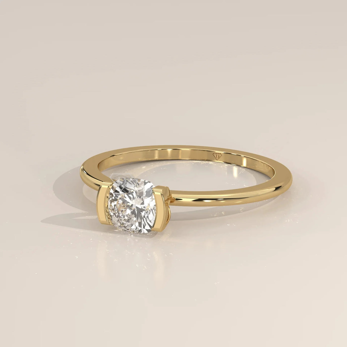 Side Profile: Cushion Diamond Ring with Tension Setting in Yellow Gold – Lab Grown – Driona Jewels