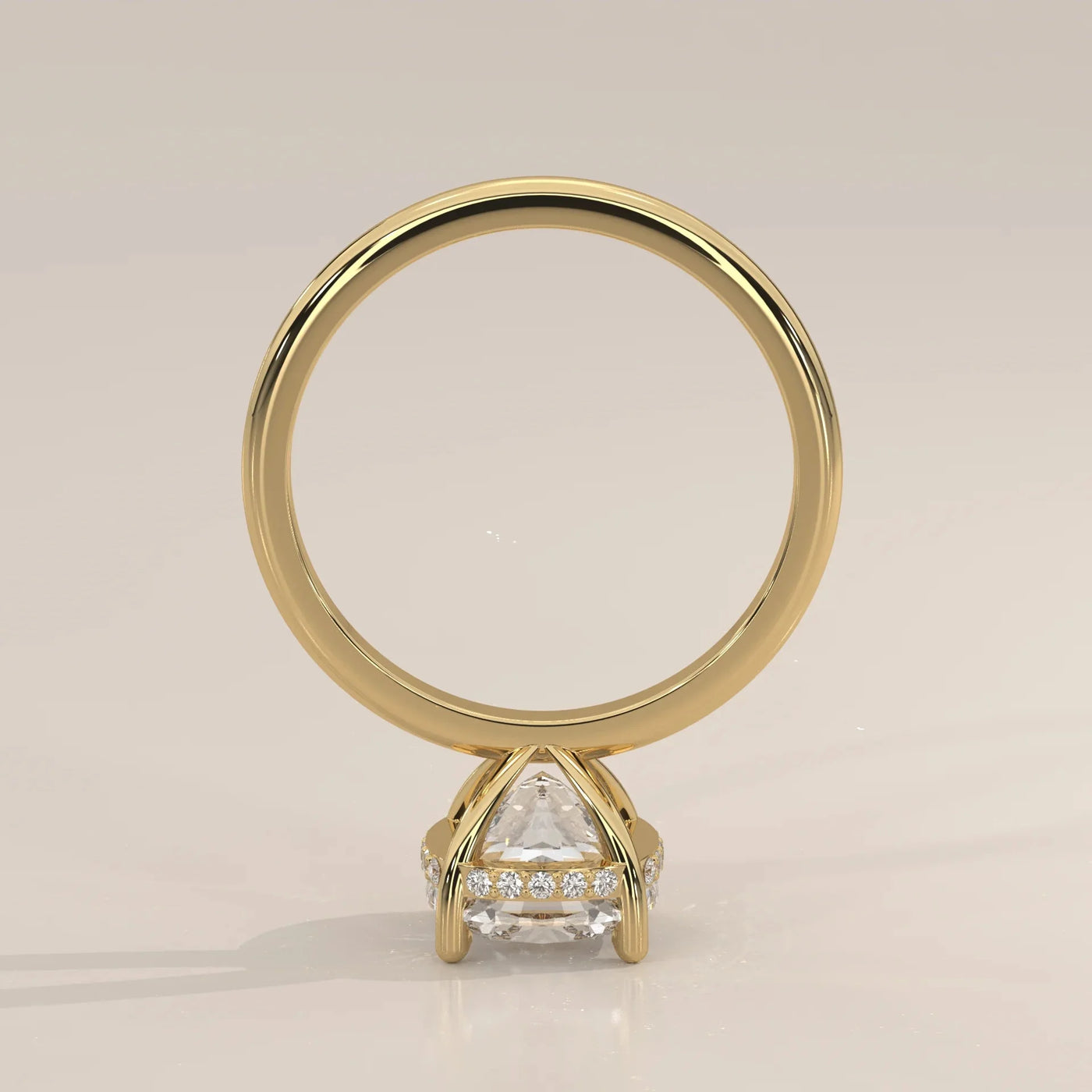 Side Profile: Cushion Diamond Ring with Hidden Halo Setting in Yellow Gold – Lab Grown – Driona Jewels