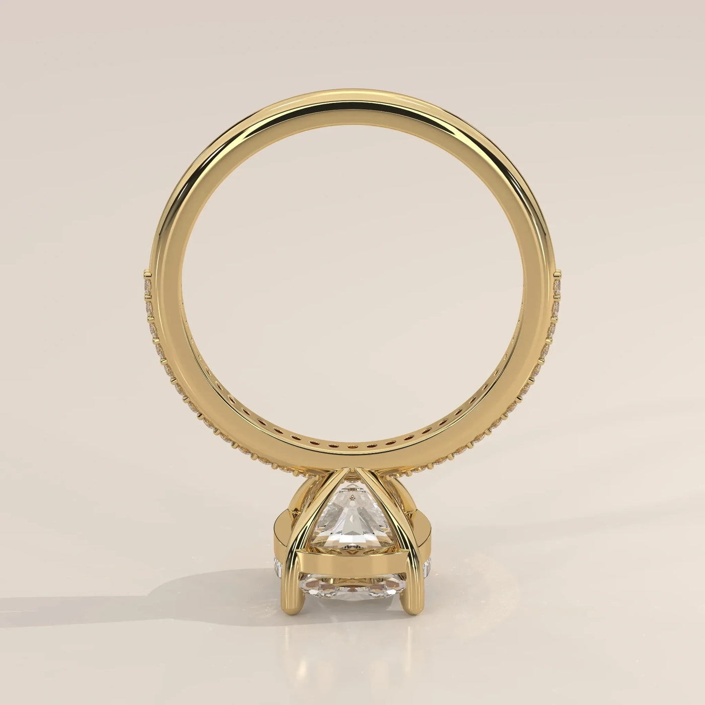 Angle View: Cushion Diamond Ring with Pavé Setting in Yellow Gold – Lab Grown – Driona Jewels