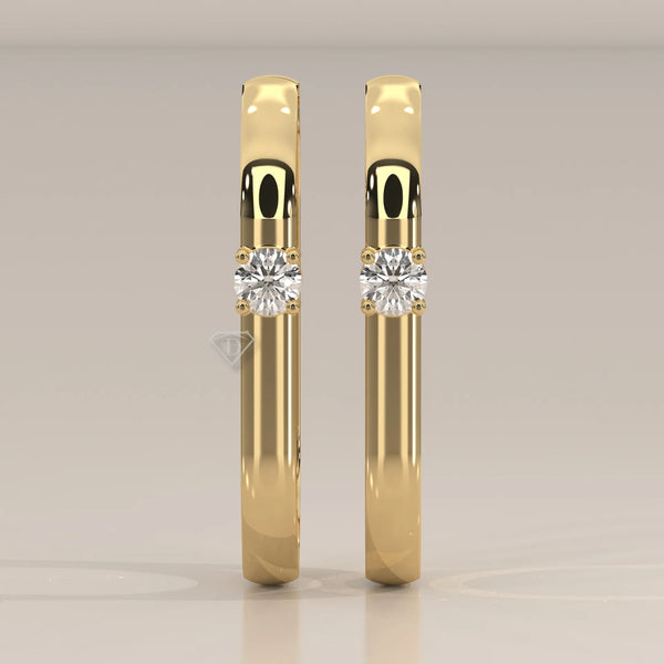 Front View: Round Diamond Hoop Earrings with Prong Setting in Yellow Gold – Lab Grown – Driona Jewels