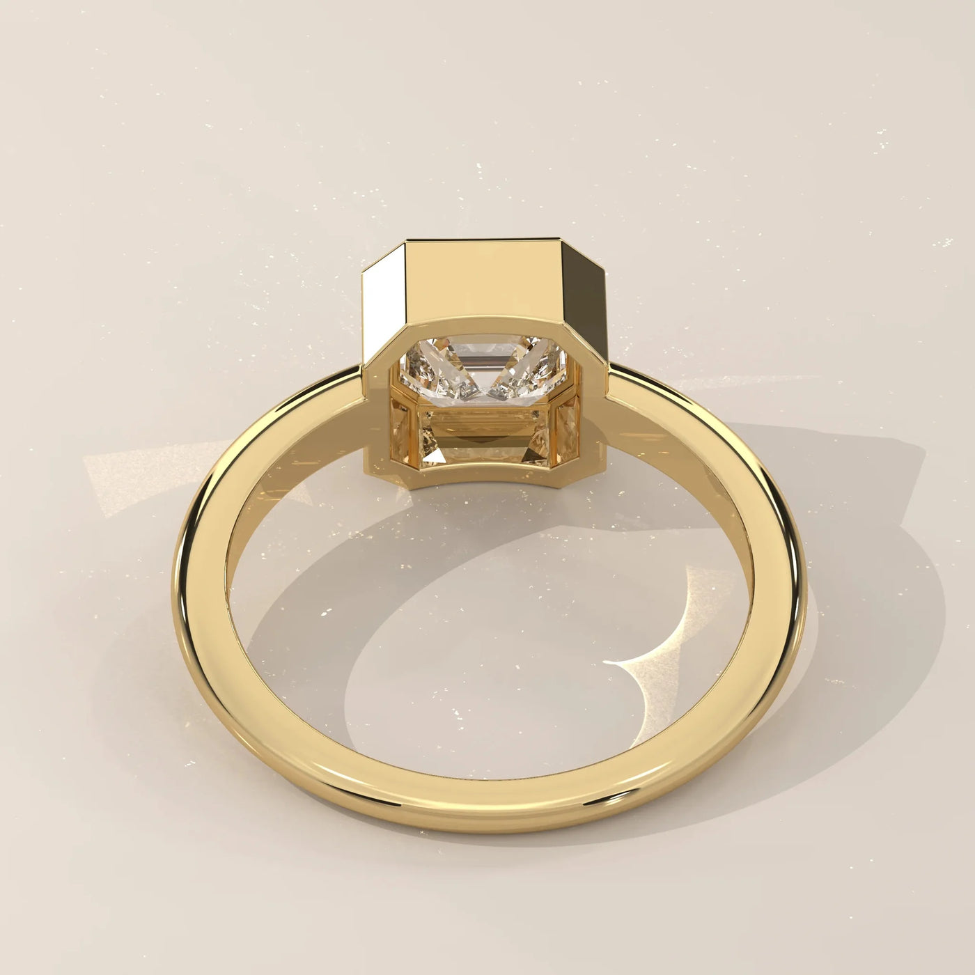 Back View: Emerald Cut Diamond Ring with Bezel Setting in Yellow Gold – Lab Grown – Driona Jewels