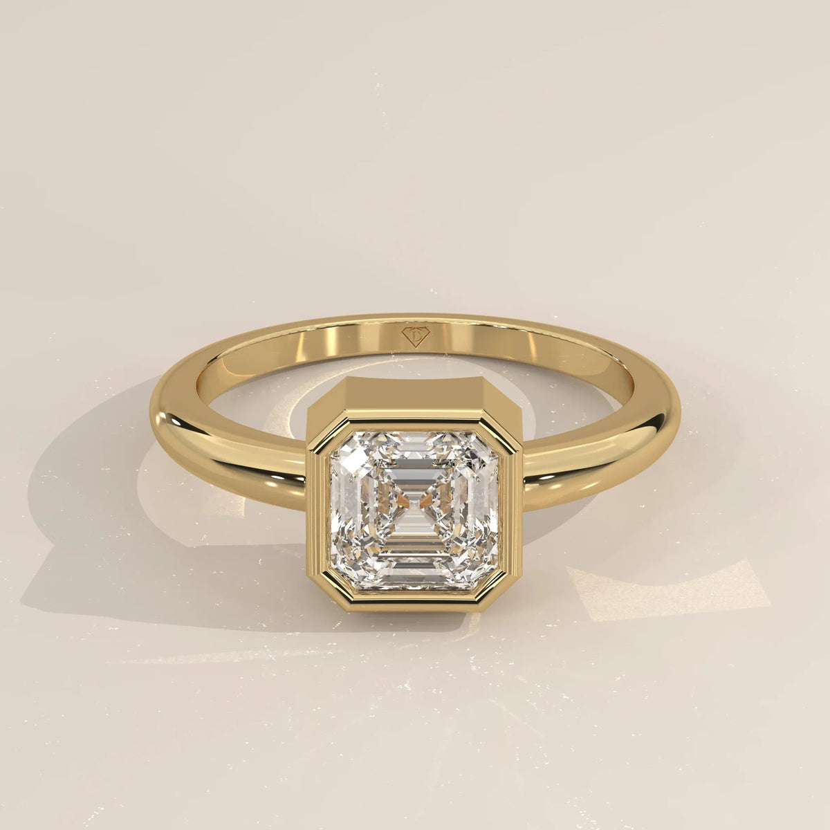 Front View: Emerald Cut Diamond Ring with Bezel Setting in Yellow Gold – Lab Grown – Driona Jewels