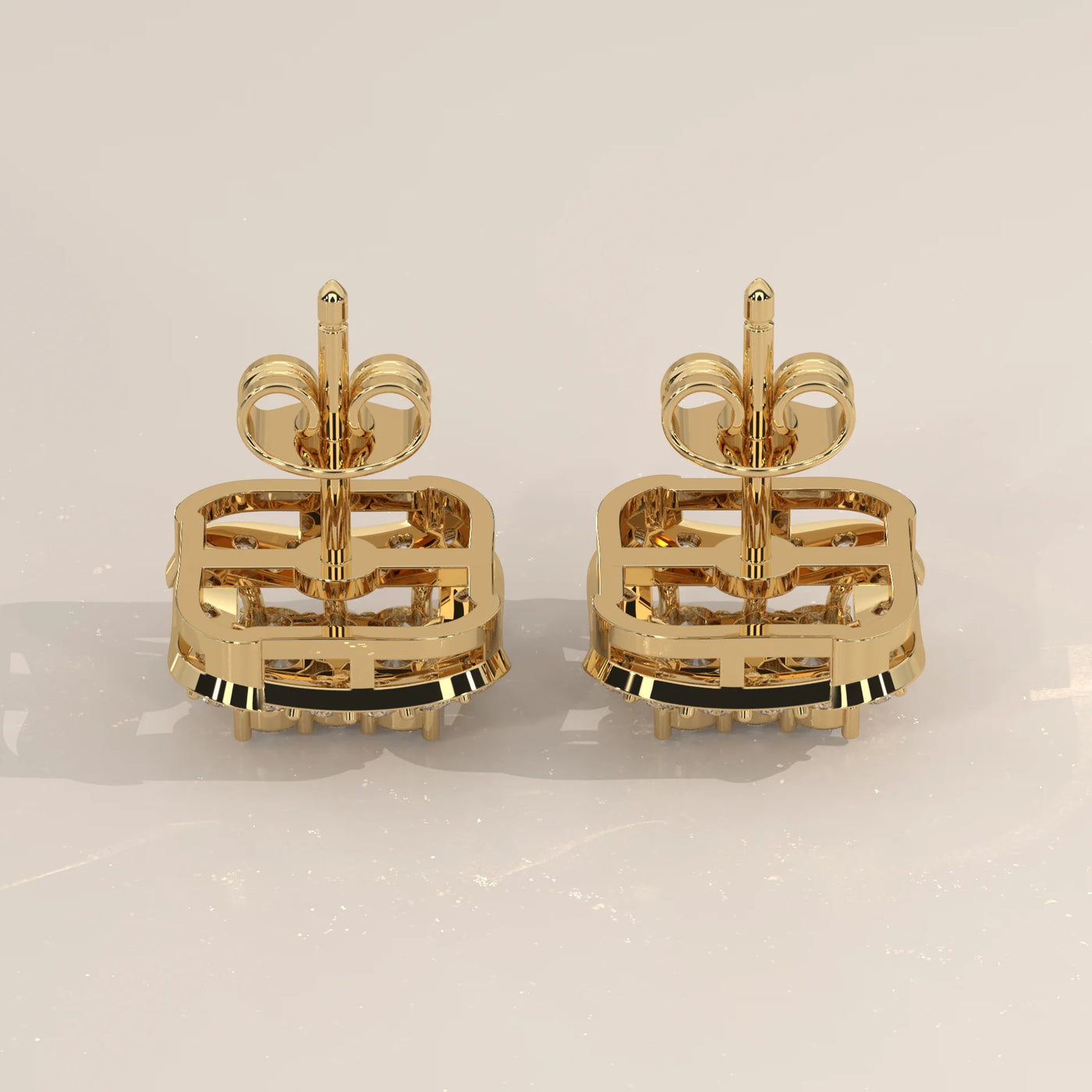 Side Profile: Round Diamond Stud Earrings with Halo Setting in Yellow Gold – Lab Grown – Driona Jewels