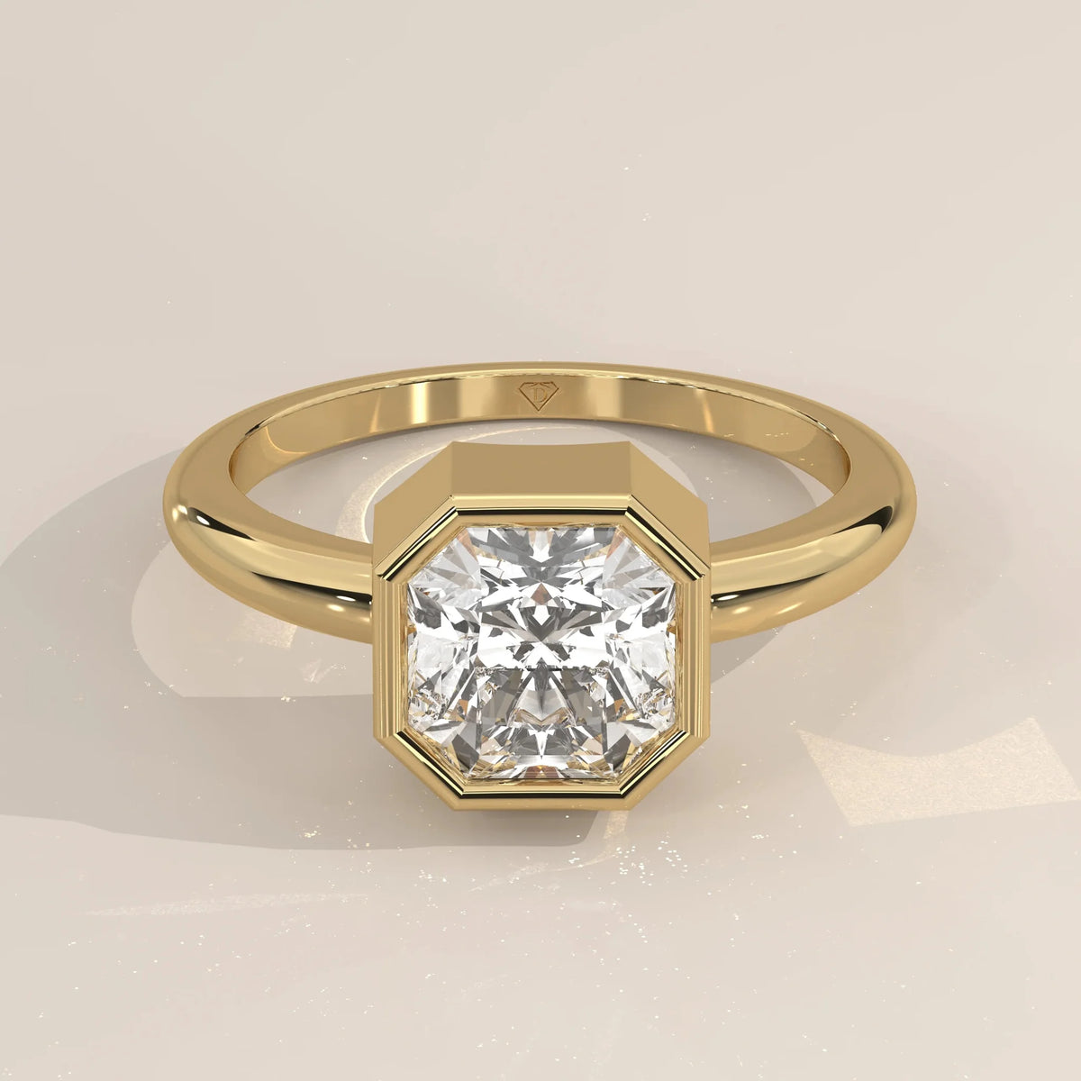 Front View: Radiant Diamond Ring with Bezel Setting in Yellow Gold – Lab Grown – Driona Jewels