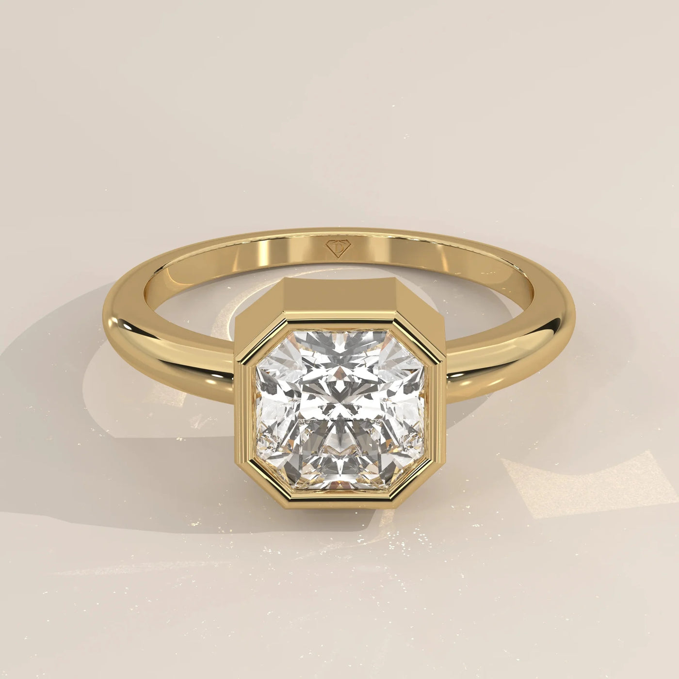 Front View: Radiant Diamond Ring with Bezel Setting in Yellow Gold – Lab Grown – Driona Jewels
