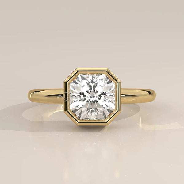 Front View: Radiant Diamond Ring with Bezel Setting in Yellow Gold – Lab Grown – Driona Jewels