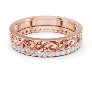 Angle view: Round Diamond Stacking with Eternity Setting in 14k Rose Gold - Lab Grown - Driona Jewels