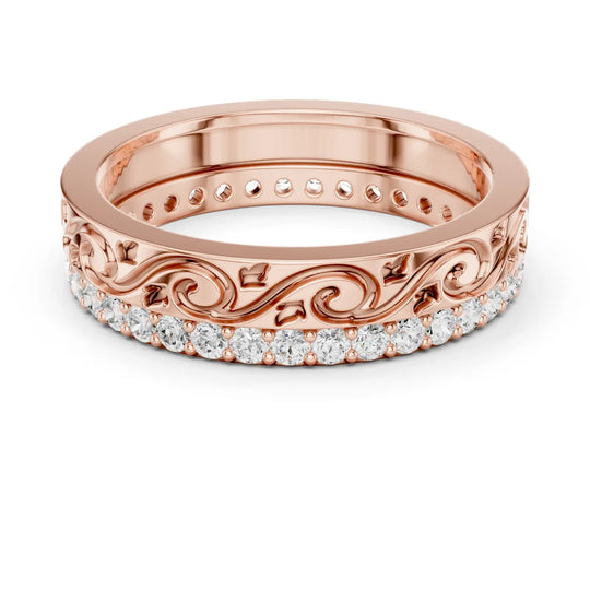 Angle view: Round Diamond Stacking with Eternity Setting in 14k Rose Gold - Lab Grown - Driona Jewels
