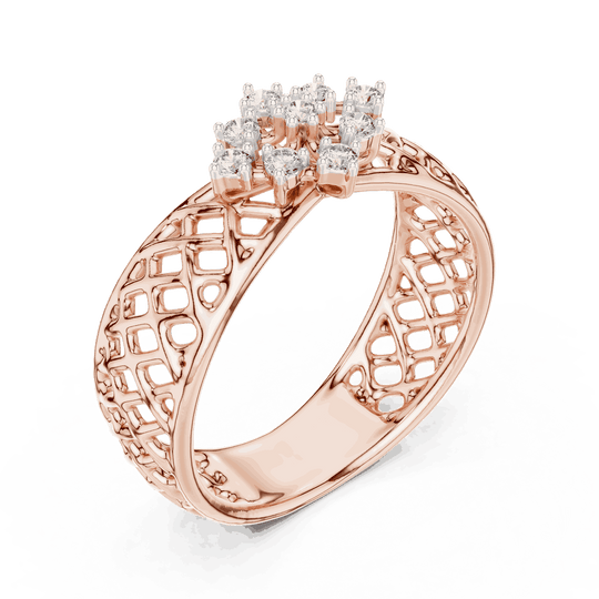 Driona Jewels | Vintage Floral Diamond Cluster Ring in Lattice Gold Band
